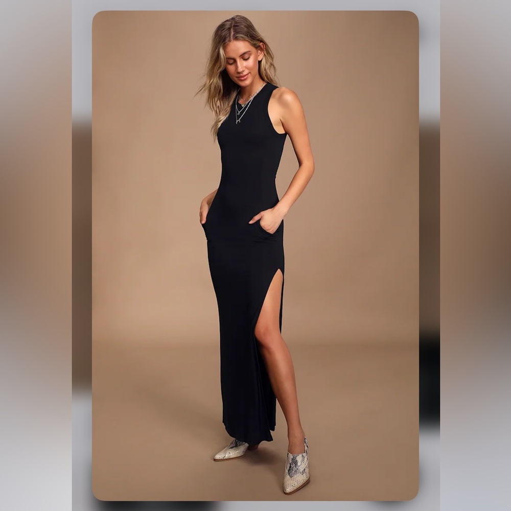 LULUS Shield and Sword Black Sleeveless Maxi Dress With Pockets